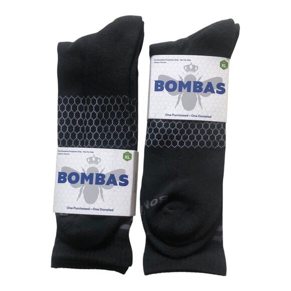 2 Pair Bombas NIP Men's Women's Calf Socks Black Gray Extra Large - Picture 2 of 11